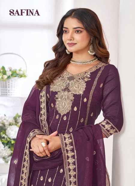 Safina By Banwery Chinon With Embroidered Kurti With Bottom Dupatta Suppliers In India